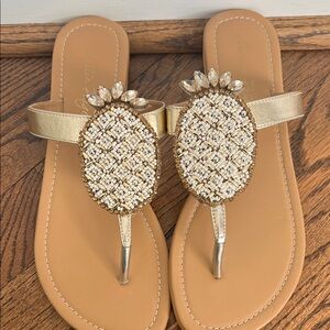 Charlie Paige Gold Beaded Pineapple Sandals Never Worn NWOT